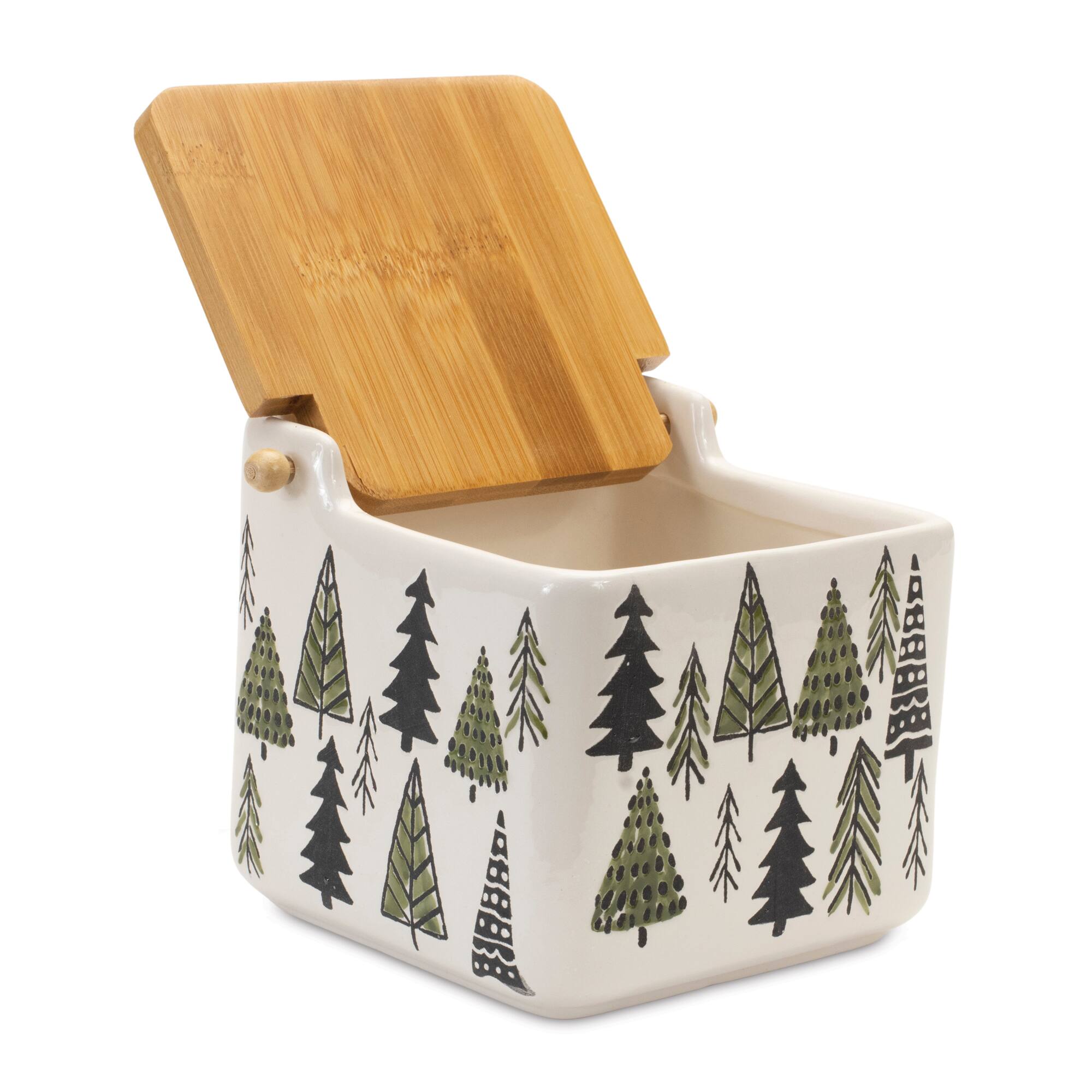 5.25" Ceramic Pine Tree Canister with Wood Lid